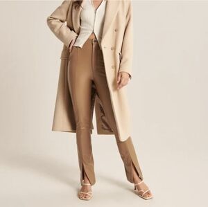 Abercrombie The Skinny Ultra High Rise Vegan Leather Split HemPant Size 28/6 Tan